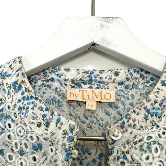 byTiMo Blue Floral Cotton Slub Maxi Dress with Ruffle Trim Size Medium - Picture 3 of 13